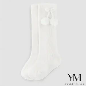 Calcetines largos pompones Blanco
