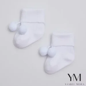 Calcetines canalé con borlas recién nacido Blanco