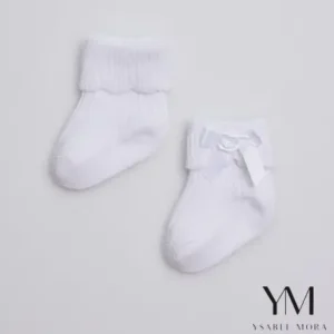 Calcetines canalé con lazo recién nacido Blanco