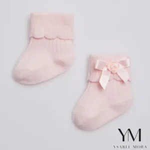 Calcetines canalé con lazo recién nacido Rosa