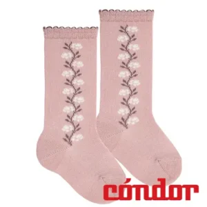 Calcetines altos cenefa flores ROSA PALO