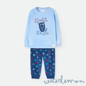 Pijama dos piezas estampado con letras Azul