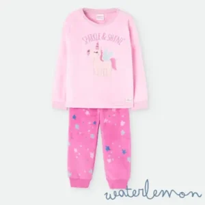 Pijama 2 piezas estampado con estrellas y unicornio Fucsia