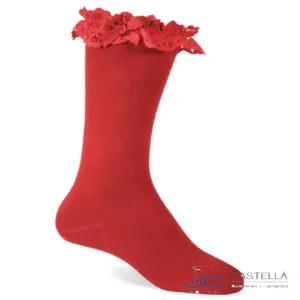 Calcetines altos con puntilla y lazo Rojo