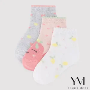 Pack 3 calcetines cortos bebé estampados limones y fresa