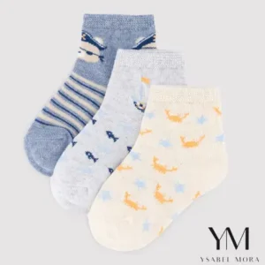 Pack 3 calcetines cortos bebé estampados oso pirata