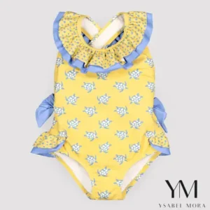 Bañador niña detalles volantes y lazos estampado tortugas
