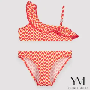 Bikini niña asimétrico detalle volante estampado étnico