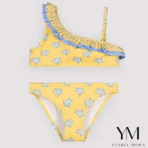 Bikini niña asimétrico detalle volantes estampado tortugas
