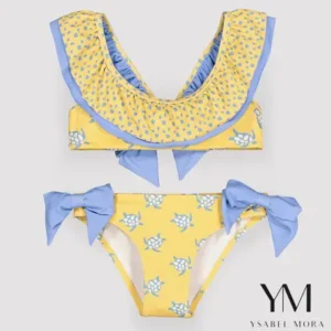 Bikini niña detalle volante y lazos estampado tortugas