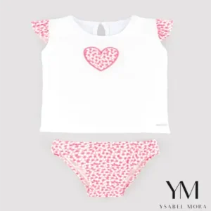 Conjunto bebé camiseta dibujo corazón y braguita estampada