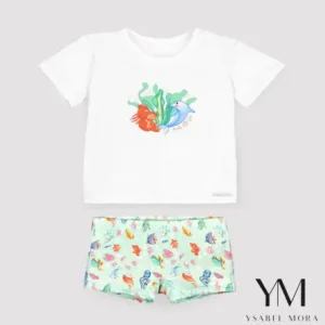 Conjunto bebé camiseta y bañador bóxer estampado fauna marina