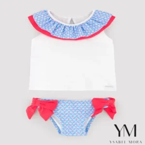 Conjunto bebé camiseta y braguita detalles volantes y lazos estampado flores